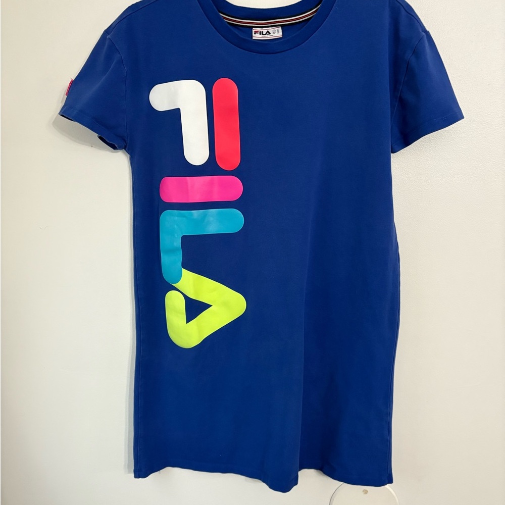 Fila Blue and White Short Sleeve Tee shirt Dress Size XLARGE